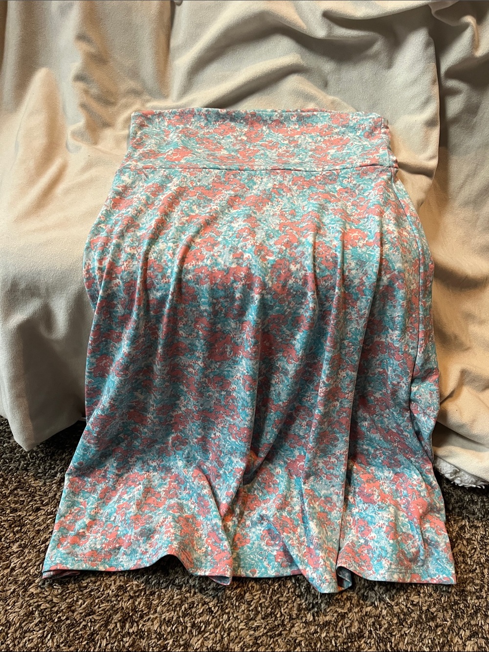 LuLaRoe Coral and Aqua Floral Circle Skirt